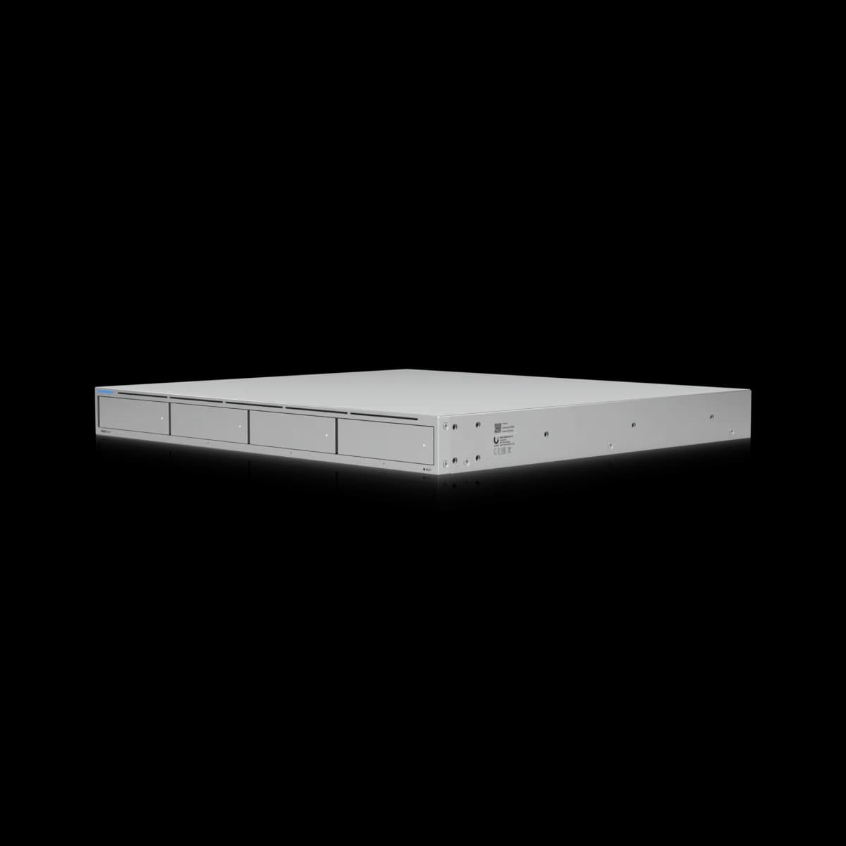 UniFi UNAS Pro 4, a 1U rack-mount NAS with four drive trays in a single row